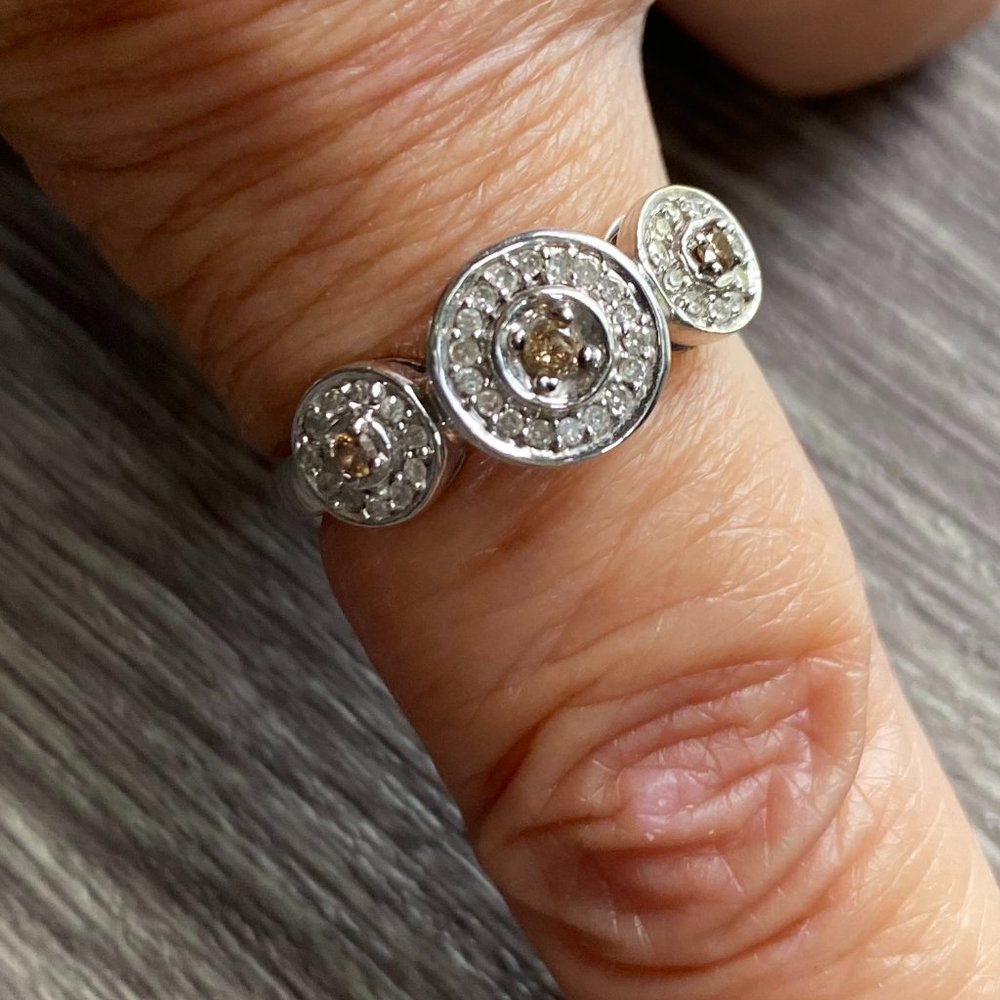 White Gold Ring with Chocolate Diamonds 10K - Picture 4 of 6